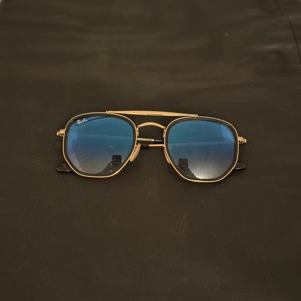 Ray-Ban Gold Aviator Sunglasses with Blue Lenses